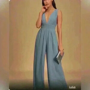 Divine Muse Slate Blue Wide-Leg Jumpsuit from Lulu’s size L